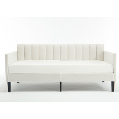 Elena Twin Size Ivory Boucle Upholstered Daybed, Ribbed Tufted Backrest, Daybed in Lavish Modern Design, Richly Hued Foam Comfort