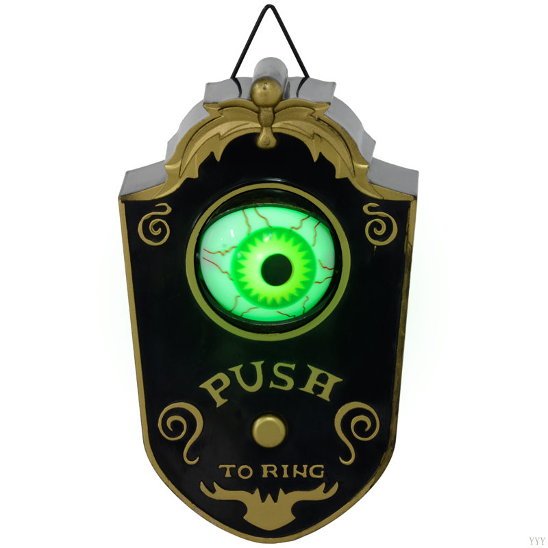 Décoration d'Halloween de 7,1 po, sonnette animatronique avec globe lumineux illuminé, son et mouvement avec mouvement de sonnette
