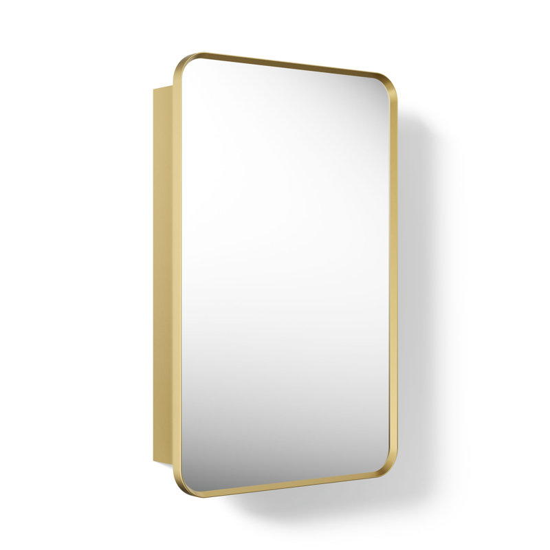 Verdera Surface Mount or Recessed Rectangular Framed Medicine Cabinet, Brushed Gold, 34" H x 22" W x 4.18" D