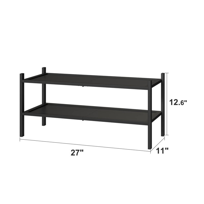 Stackable 2-Tier Industrial Shoe Rack 11"X27"X13" - Versatile Storage Solution For Closet And Hallway, Black