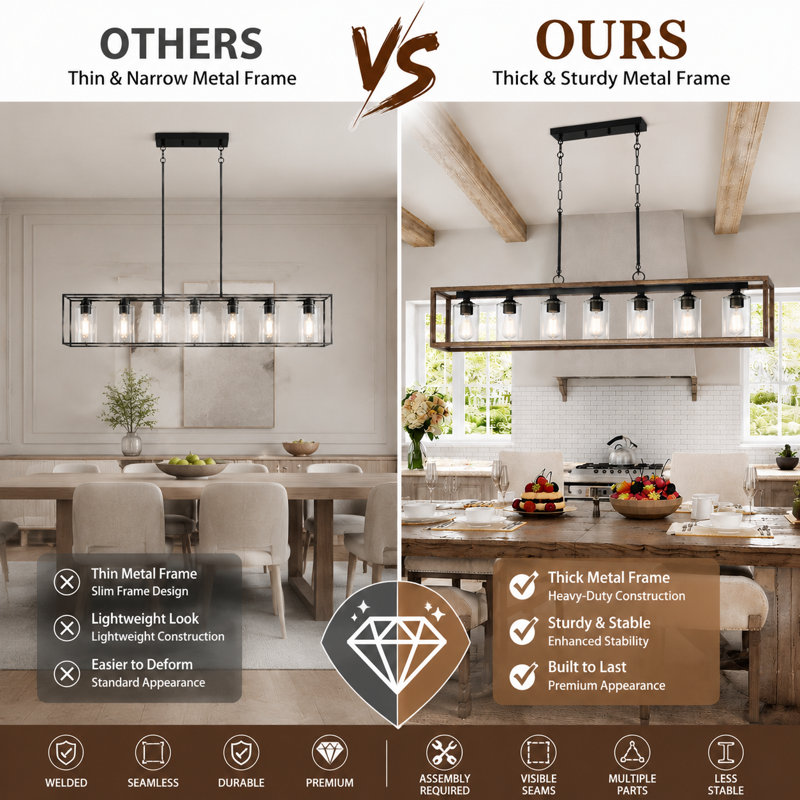 Elutheria 7-Light Dimmable Rectangle Chandelier, Weathered Walnut
