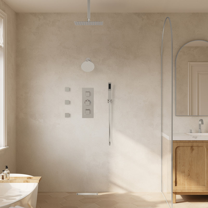 Système de pomme de douche thermostatique double, robinet de douche à pluie haute pression 12 "avec douchette à fixation au plafond