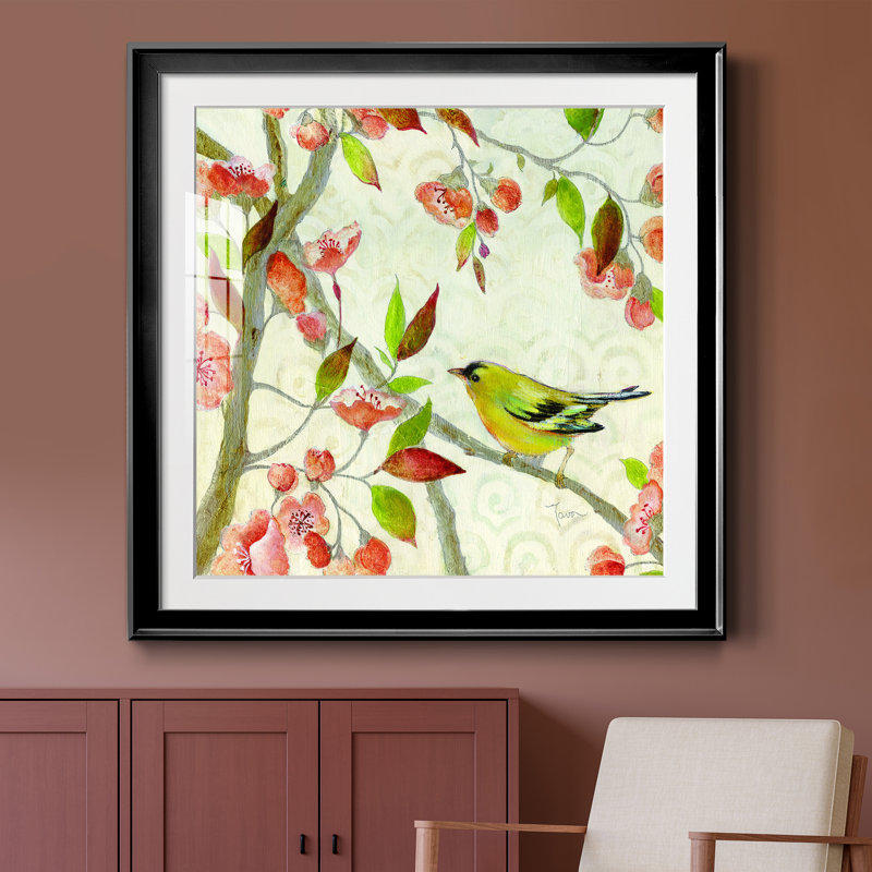 Chant du printemps, soirée dorée - peinture encadrée, H 26,5 po x l 26,5 po x P 1,5 po, Papier encadré noir