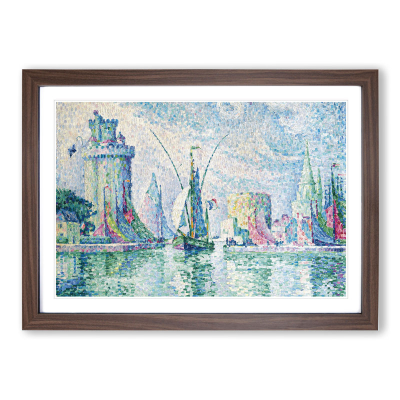 Green Towers Rochelle by Paul Signac - Picture Frame Painting, Walnut Framed, 36cm H x 48cm W x 2cm D