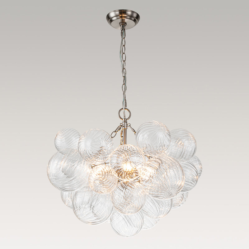 Lustre globe en verre côtelé à 3 lumières Ahona, Nickel
