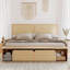 Structure de lit très grand en rotin naturel avec armoires de rangement, lumières DEL, lit plateforme en bois avec tête de lit Boho Farmhouse