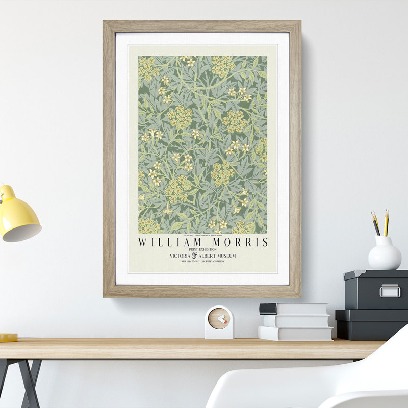 Jasmine-Jade Jasmine with Border by William Morris - Framed Print, 36cm H x 27cm W x 2cm D, Oak