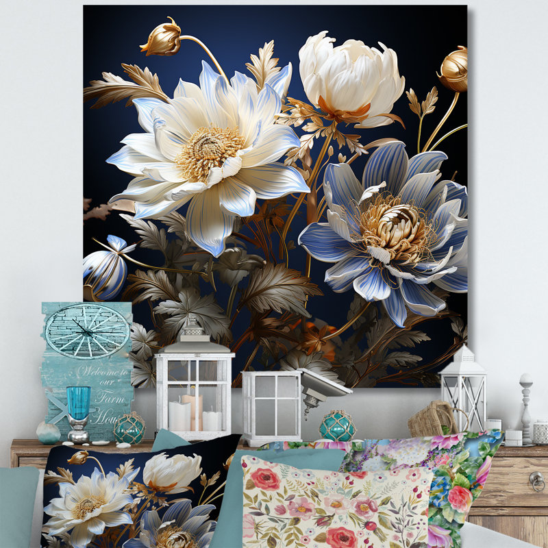 Impression moderne sur toile, bleu et blanc, Toile tendue, 24" H x 24" W