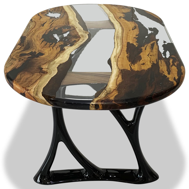 Walnut Oval Metal Base Dining Table, H76 x L244 x W122cm