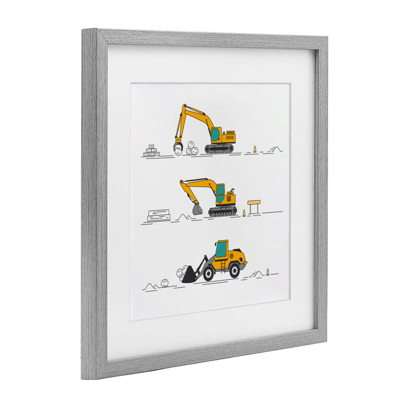"Construction Digs Machine", impression par Creative Studio encadrée sous verre, H 16 po x l 16 po, Cadre de ferme gris