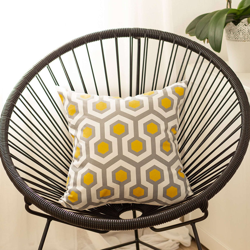 Yellow And Grey Geometric Circuit Throw Pillow