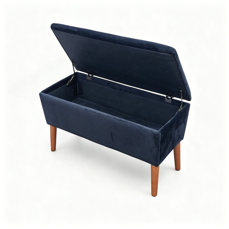 Banc repose-pieds rectangulaire de 42 po en lin, tabouret bas moderne avec repose-pieds en bois massif, banc à chaussures multi-usage et banc de bout de lit pour le salon / chambre à coucher