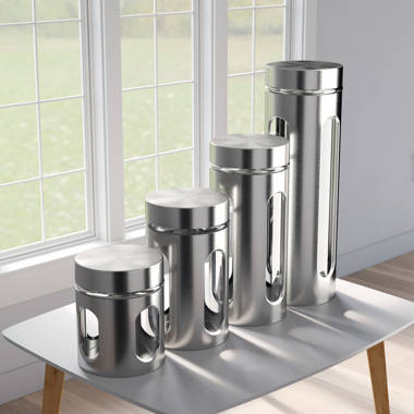 Rebrilliant Stainless Steel over Glass 4 Piece Kitchen Canister