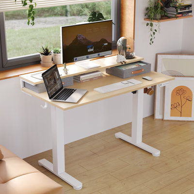 Bureau électrique à hauteur ajustable de 55 po avec support pour écran, 2 tiroirs de rangement et préréglages de mémoire, noir