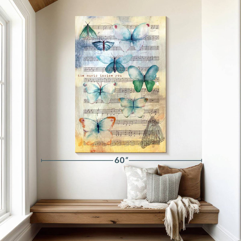 Abarca, musique et papillons, H 51 po x l 34 po