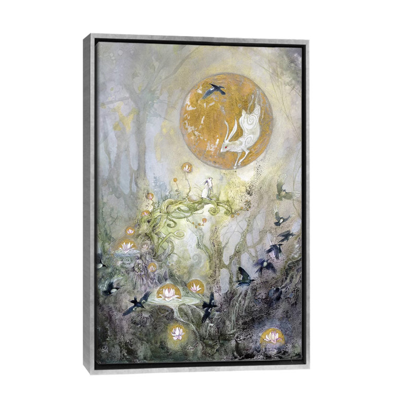 «Moongazing» par Stephanie Law - reproduction d'art, H 60 po x l 40po x P 1,5 po, Toile avec cadre argenté