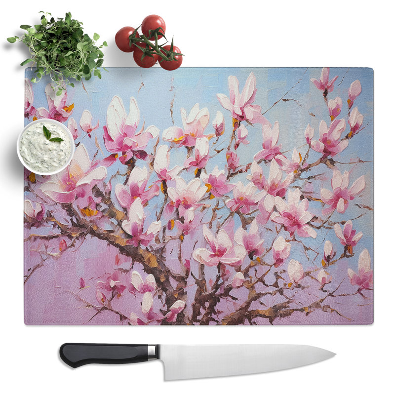 Magnolia Flower Action  Glass Chopping Board