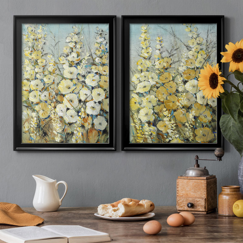 Cluster of Hollyhock I - Ensemble de 2 peintures sur toile encadrées, H 24,5 po x l 18,5 po x P 1 po, Noir