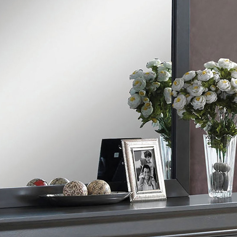 Hando Wood Wall Mirror, 38" x 38.25", Gray