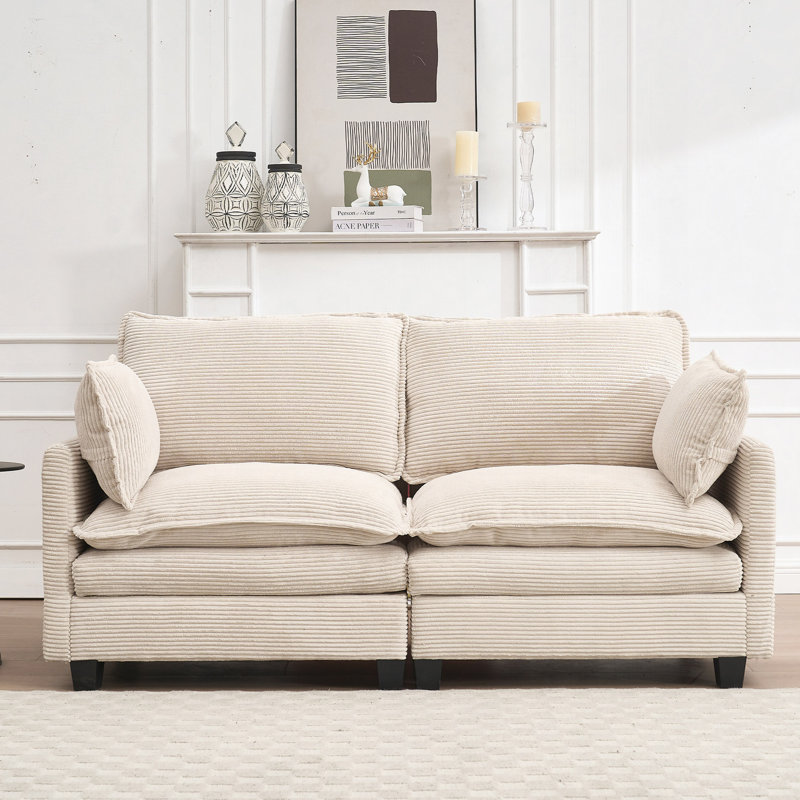 Labannah 2-Seater Sectional Sofa with Lumbar Pillows, Beige Velvet