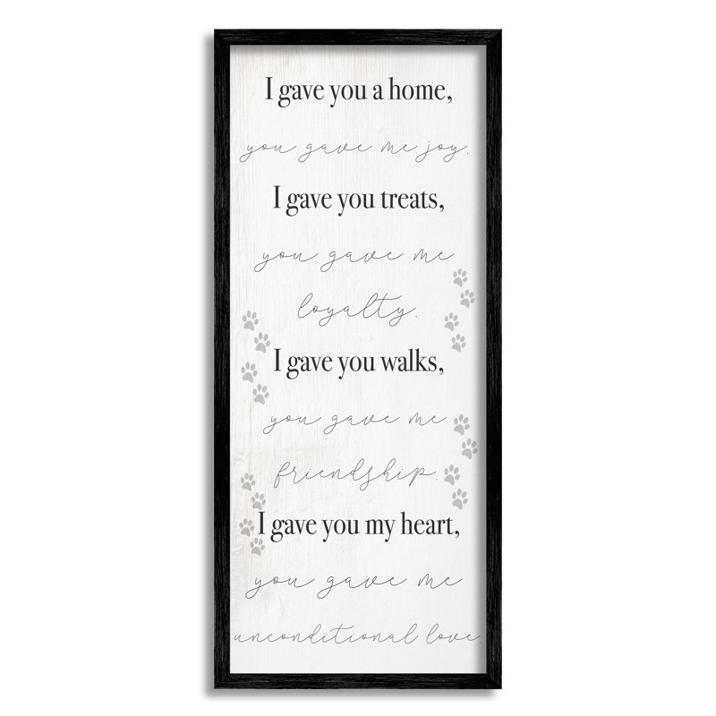 Gave You My Heart Pet Dog, H 30 po x l 13 po, Giclée encadrée noir minuit