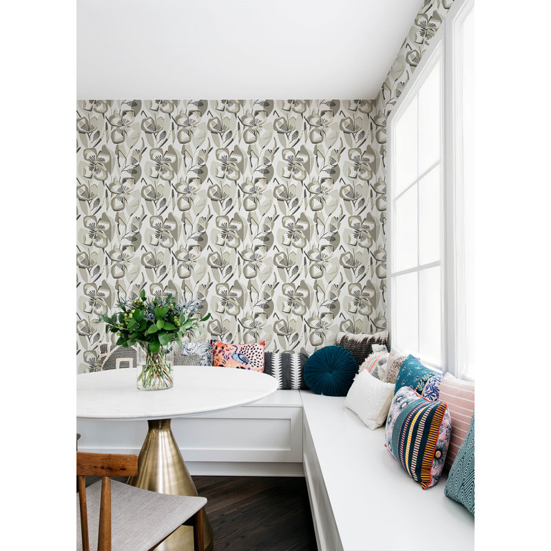 Nathalie Light Green Abstract Blooms Wallpaper, Beige