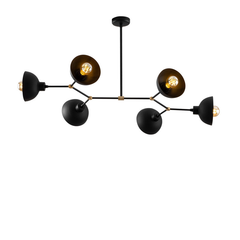 Industrial Chandelier Light Fixture, Black Iron Body, 40W Max, 20.1 x 13.8 x 20.9 inches | 6 x E27 Sockets, 15 cm Cap Diameter | Elegant Plain Design, Perfect for Dining Room & Living Spaces, IP20 Rated