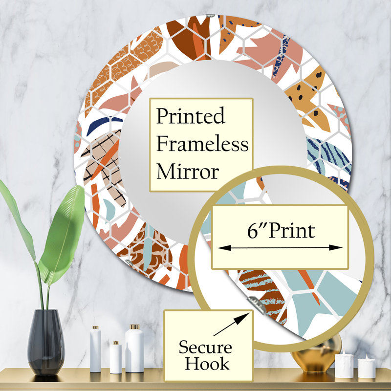 Doodles stylisés d'inspiration baroque - miroir mural bohémien et éclectique, 32 po x 32 po