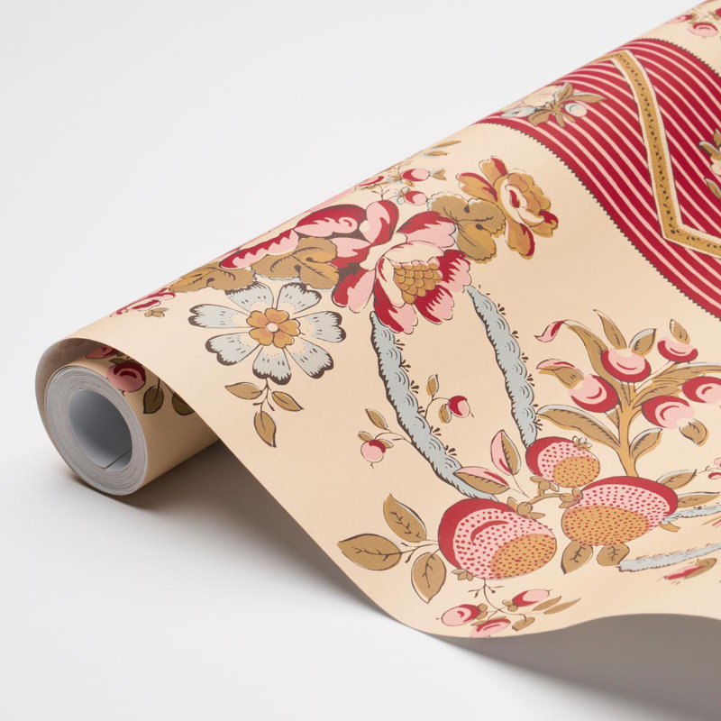 Sylvain Floral Stripe Wallpaper, Rouge