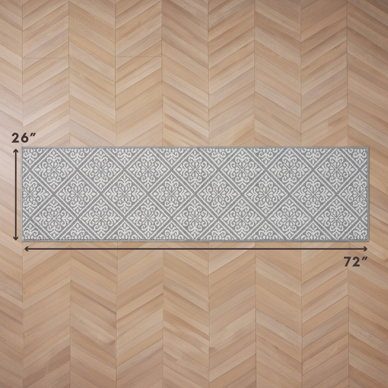 Austell Machine Woven Synthetic Geometric Area Rug, Light Gray/Natural, Runner 2'2" x 6'
