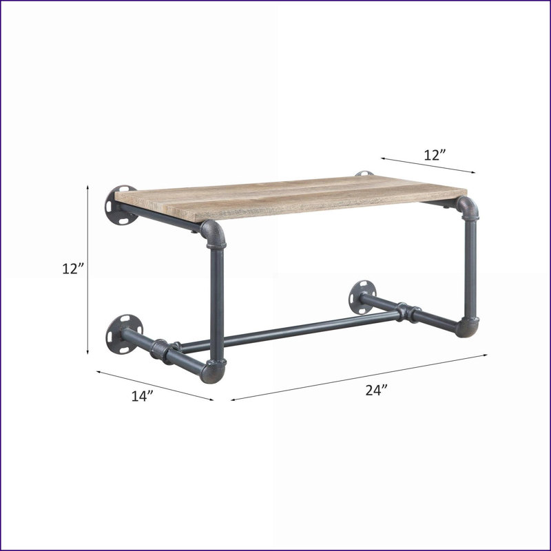 Support mural avec tablette et amp; Porte-serviettes, bois industriel + métal, chêne Mankato & amp; Gris sable | Industriel | Bois et métal