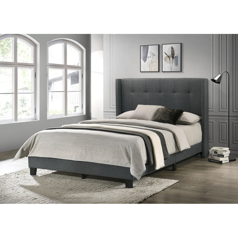 Arki Upholstered Wingback Bed, Charcoal Gray, Full