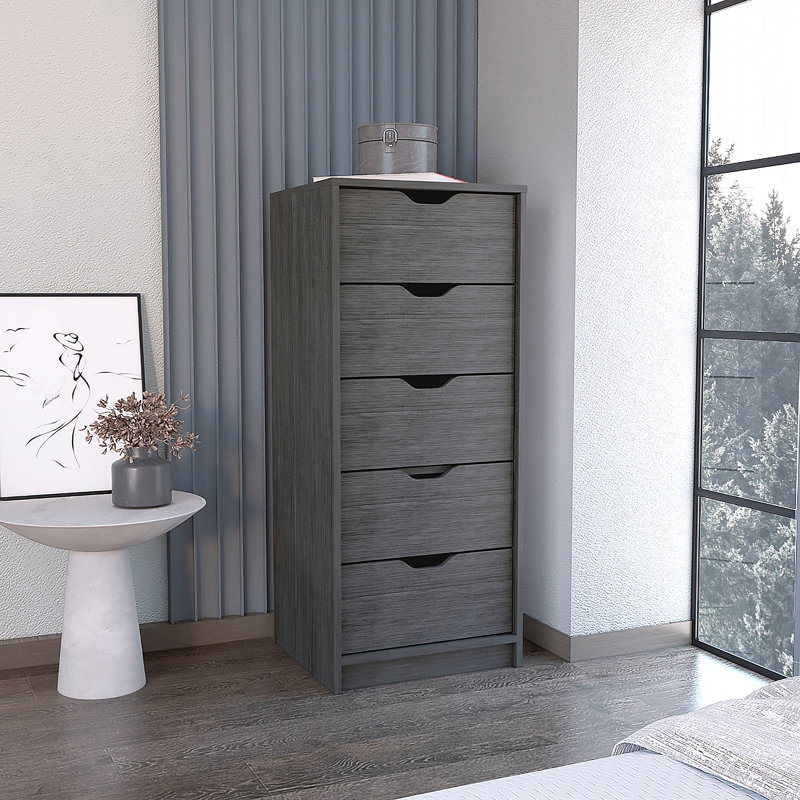 Commode à 5 tiroirs, Gris foncé