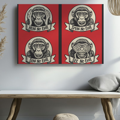 Canvas A Vibrant Graphic Poster Bursts With Color Showcasing Three Intricately Wall Art Illustrated Monkeys Each Representing A Canvas Wall Art