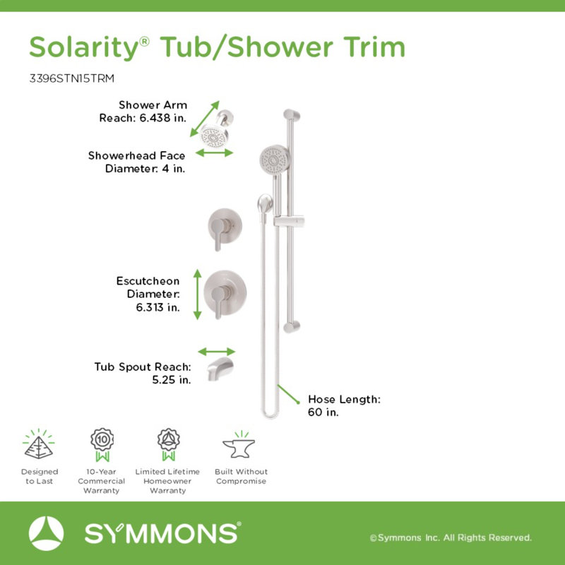 Solarity Hydromersion Double Handle Tub And Shower Trim Kit With Hand Spray, Satin Nickel