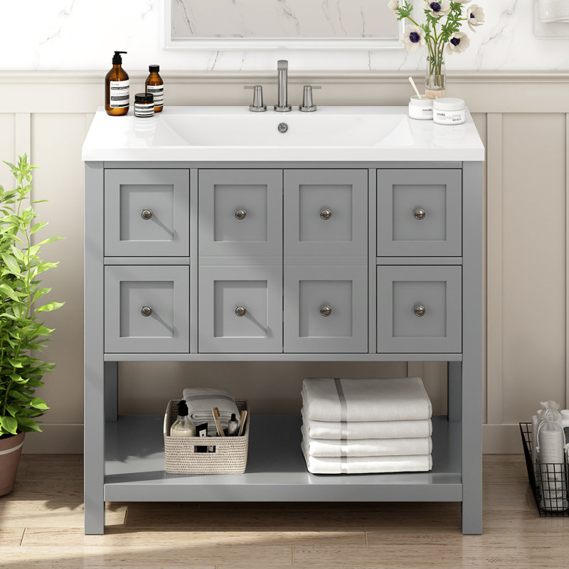 Meuble-lavabo 36 po avec lavabo encastré, Gris