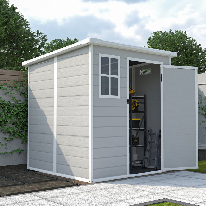 Remise extérieure en résine, 6 pi x 6 pi, imperméable avec portes verrouillables, évents pour le jardin, entreposage au sol, imperméable, fenêtre, cour arrière, pelouse