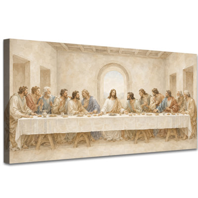 The Last Supper Canvas Wall Art Rustic Christian Painting, Earth Tones Jesus Biblical Picture Vibrant Dining Room Farmhouse Religious Artwork Decor for Living Room Office Church, 24x47 inches