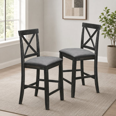 Ensemble de 2 chaises de comptoir en bois noir antique avec coussin de siège rembourré