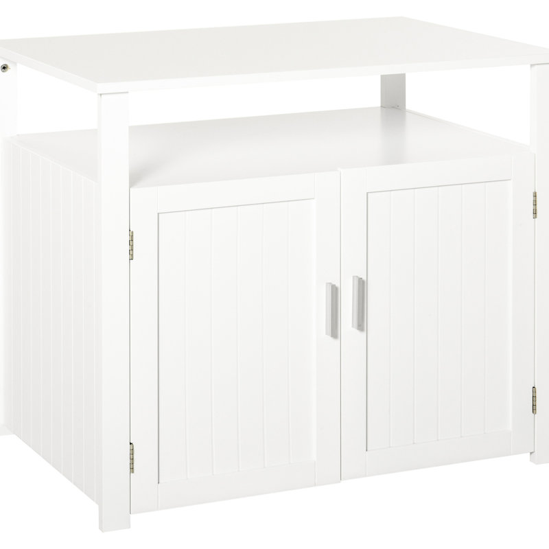 Armoire à litière pour chat blanc avec porte magnétique et grande table de bout pour salle de bain