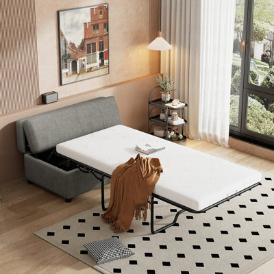 Lit simple escamotable avec repose-pieds pliant avec matelas, lit d'invité convertible, gris foncé