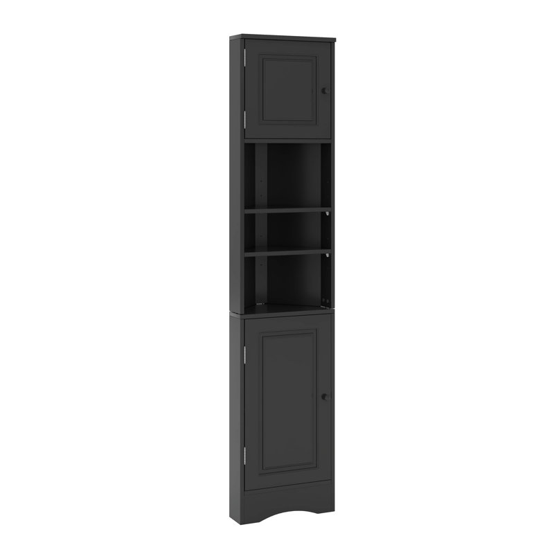 Tall Corner Bathroom Cabinet With Adjustable Shelves & Two Doors, Black