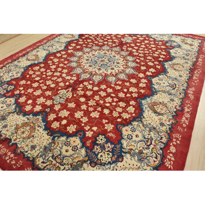 Tapis traditionnel rétro en laine rouge noué à la main 9 pi 11 po x 13 pi