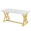 Table de salle à manger moderne 63 po en faux marbre, table de cuisine rectangulaire blanche pour 4 à 6 personnes avec pieds en métal doré-129463394