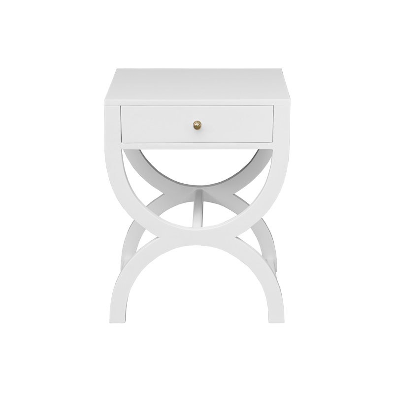 Paige White Rectangular Side Table with Brass Pull and Storage