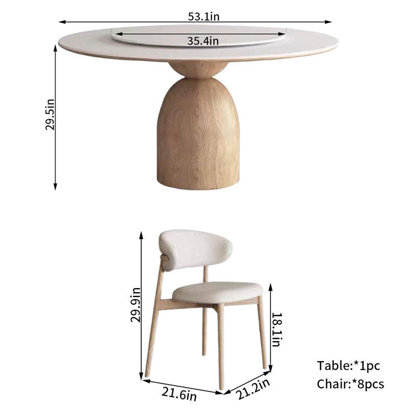 Ensemble de chaises rondes en bois massif, H 29,5 po x L 53,1 po x l 53,1 po