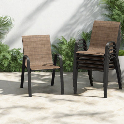Ensemble de 6 chaises de patio en métal textilène, empilable d'extérieur