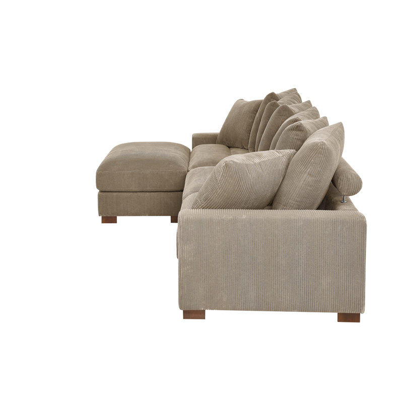 Canapé rembourré en velours côtelé avec pieds en bois massif, 4, H 34 po x l 122 po x P 67,5 po, Chameau