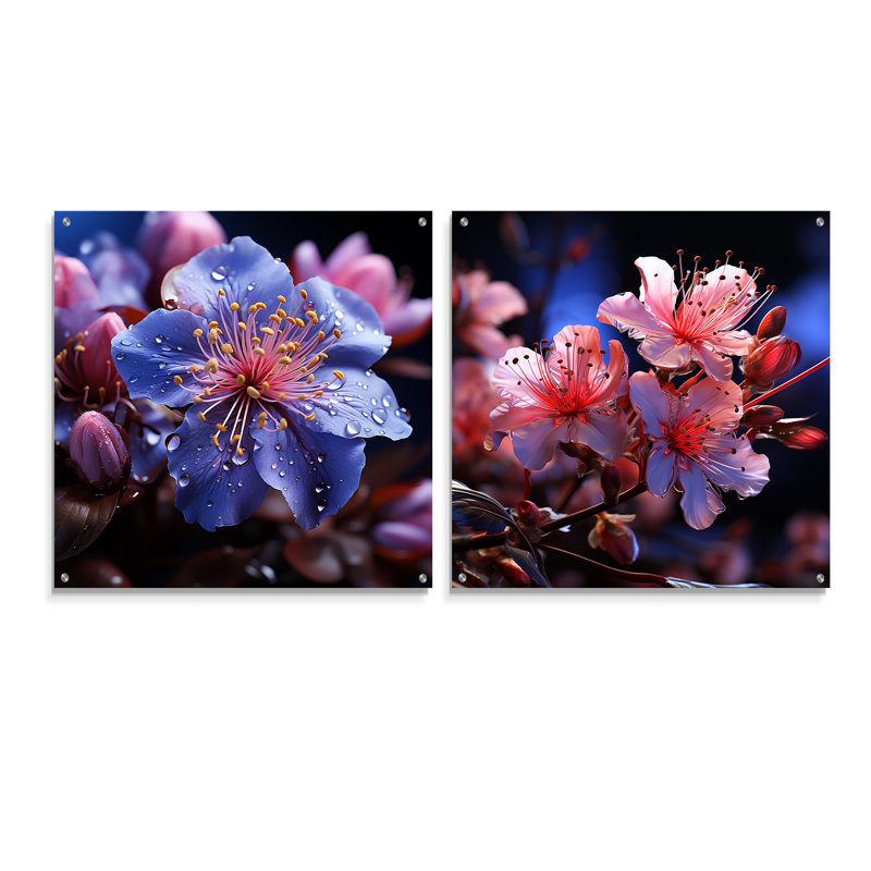 Lavande Rhododendron Elegant Beauty - ensemble de 2 verres rhododendrons en acrylique, H 16 po x l 33 po