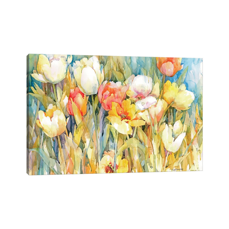 «Tulip Team» par Annelein Beukenkamp - peinture sur toile tendue, H 26 po x l 40 po x 1,5 po